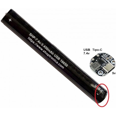Batería de Litio USB tipo C, 7.4v 3400mA.