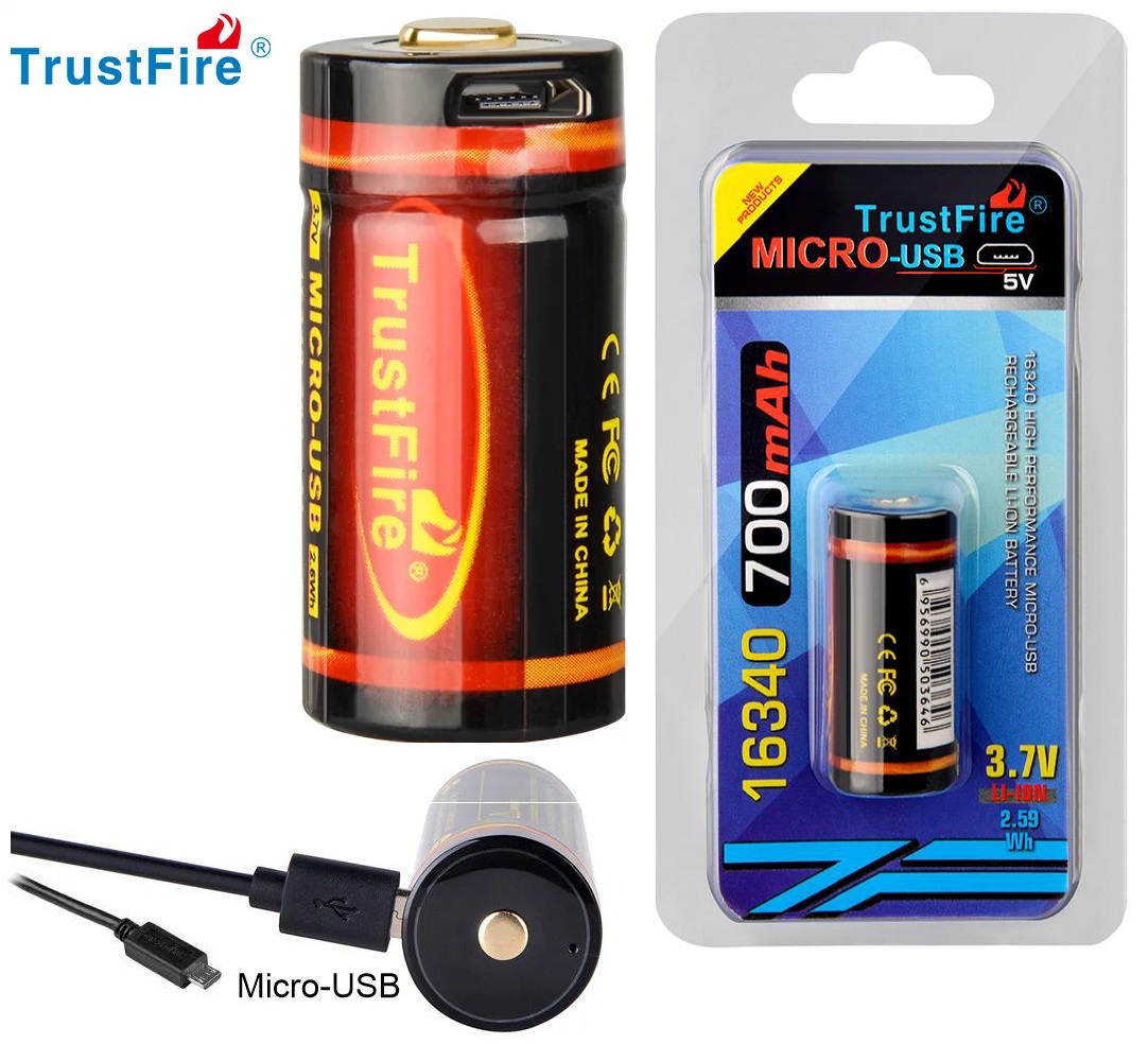 TrustFire 16340 700mAh-USB